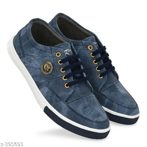 Blue Solid Sneakers For Men